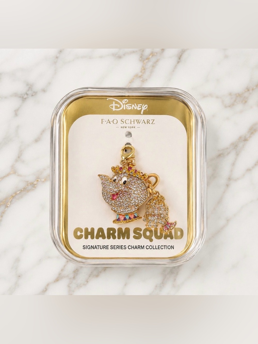 Disney Mrs. Potts & Chip FAO Schwarz Charm Squad Rhinestone Charm NWT